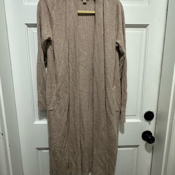 BAREFOOT DREAMS CozyChic Lite Knit Tan Nude Open Front Cardigan Sz Medium EUC - Picture 2 of 7